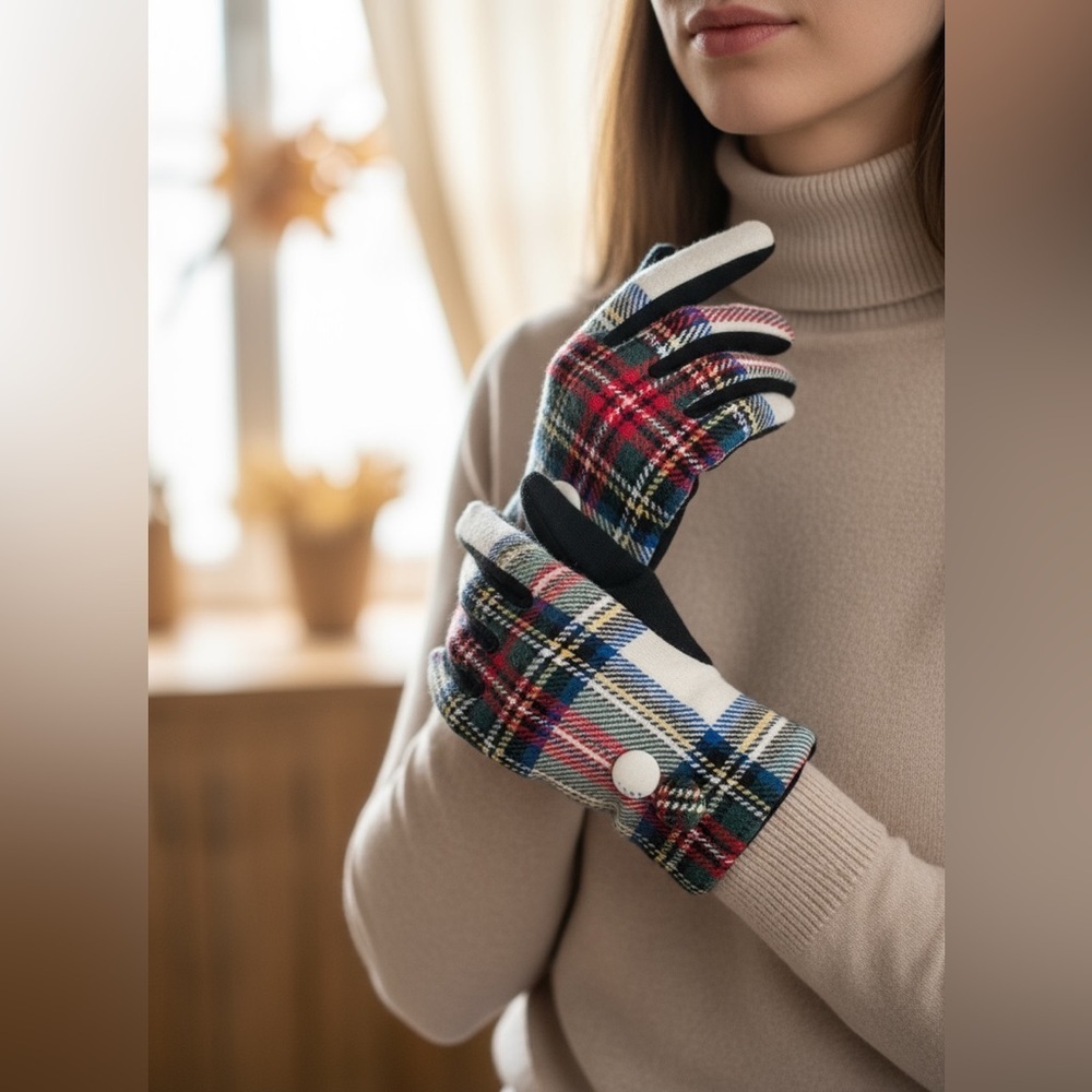 D&B Women’s Plaid Texting Gloves Touch NWT